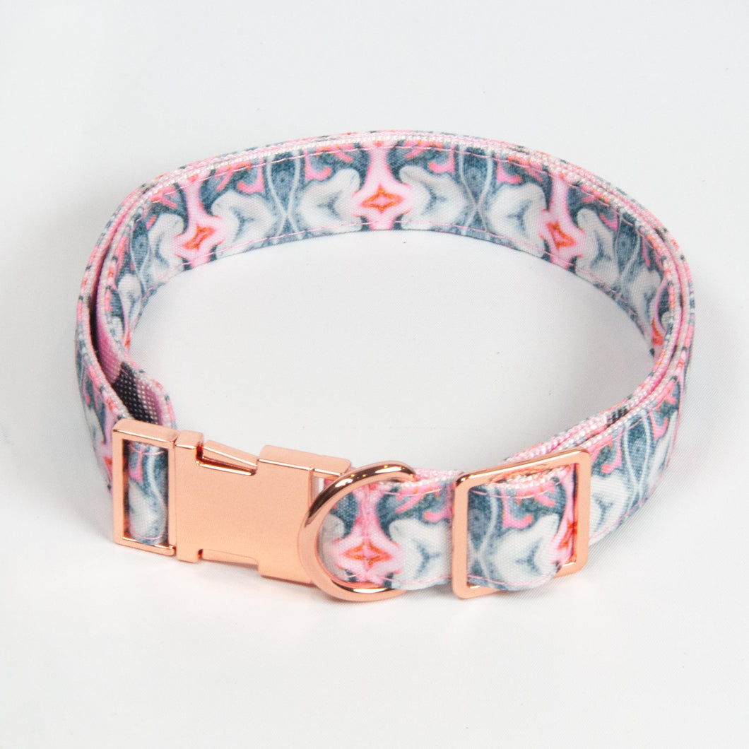 Lux & Bones Dog Collar With Bonus Removeable Bowtie  - Marble Pink